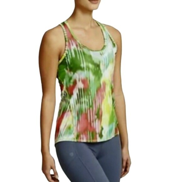 Athleta Top Wailea Chi Racerback Running Tank Tropical Multicolor Womens Size XS - Picture 9 of 9